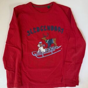 Boden Red Long Sleeve Kids Tee with Sled Design